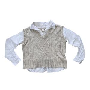 SINCERELY JULES Cable Knit Layered Blouse Sweater Vest Size M